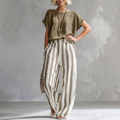 Maren | Women's Striped Linen Summer Set Detail