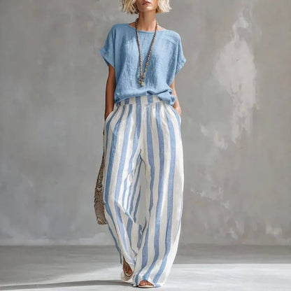 Maren | Women's Striped Linen Summer Set Side
