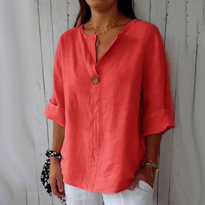 Mila | Women's Relaxed Linen Blouse Detail