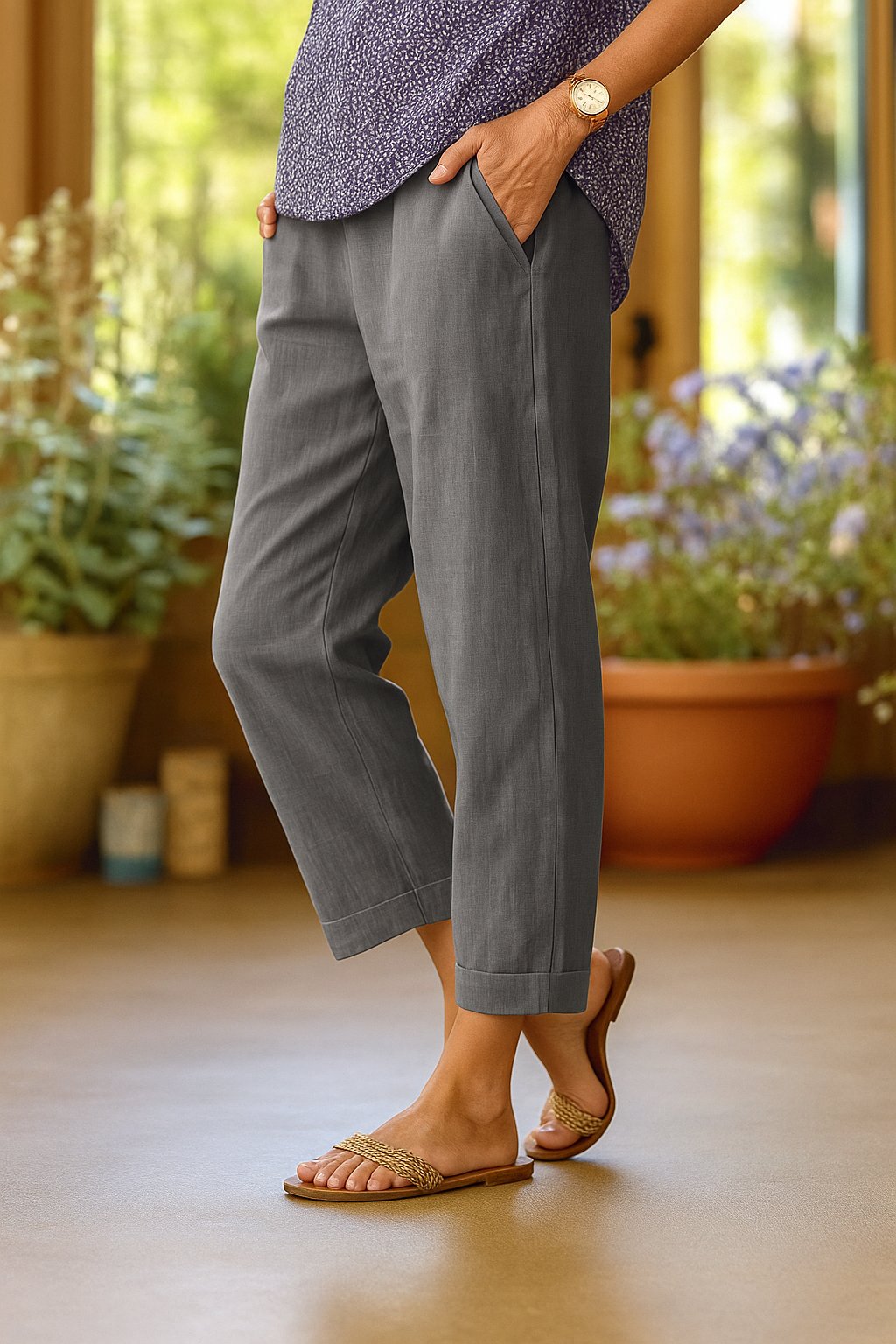 Mirabelle | Women's Cuffed Wide Leg Trousers Detail
