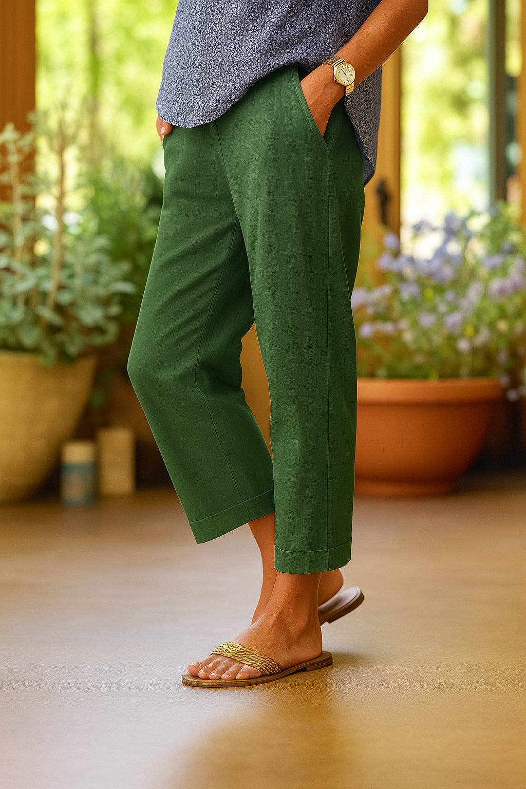 Mirabelle | Women's Cuffed Wide Leg Trousers Side
