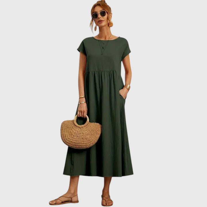 Mireille | Women's Comfortable Midi Dress Empire Waist Back