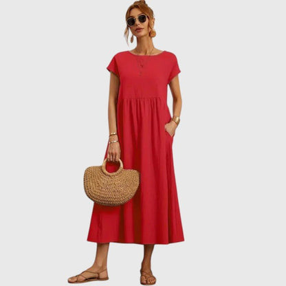 Mireille | Women's Comfortable Midi Dress Empire Waist Close Up