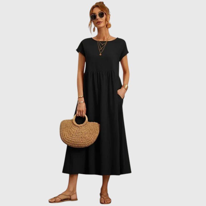Mireille | Women's Comfortable Midi Dress Empire Waist Front