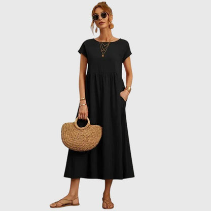 Mireille | Women's Comfortable Midi Dress Empire Waist Front