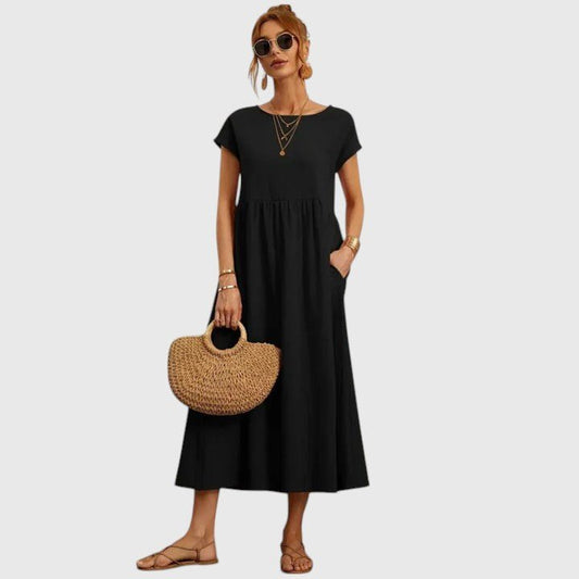 Mireille | Women's Comfortable Midi Dress Empire Waist Front
