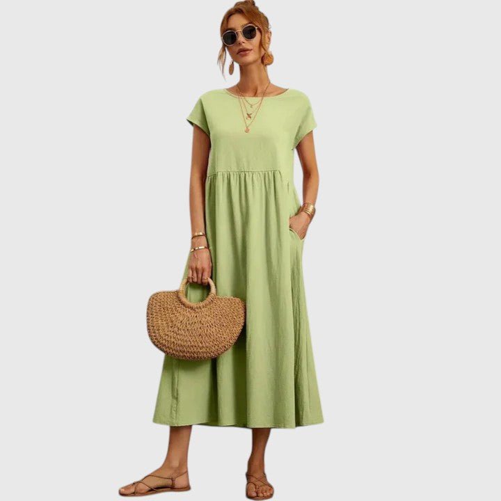 Mireille | Women's Comfortable Midi Dress Empire Waist Side