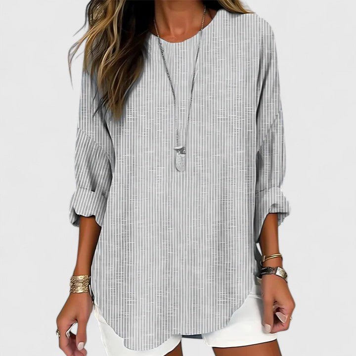 Mireille | Women's Striped Curved-Hem Comfortable Blouse Detail