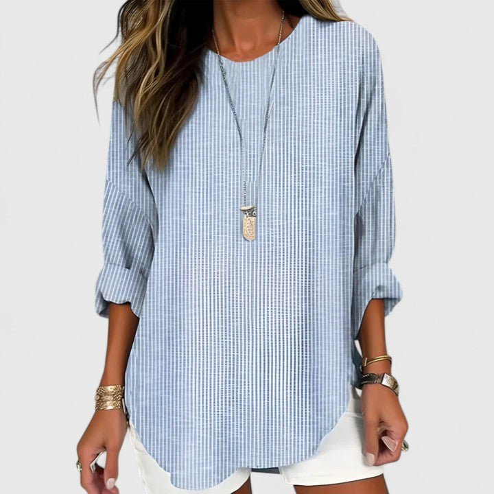 Mireille | Women's Striped Curved-Hem Comfortable Blouse Front