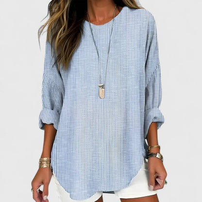 Mireille | Women's Striped Curved-Hem Comfortable Blouse Front