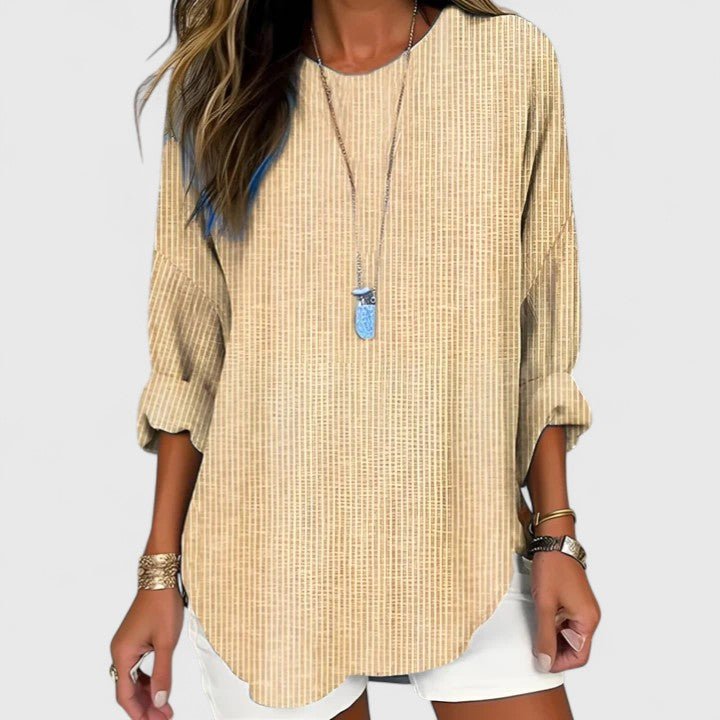 Mireille | Women's Striped Curved-Hem Comfortable Blouse Hero