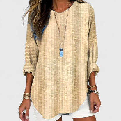 Mireille | Women's Striped Curved-Hem Comfortable Blouse Hero