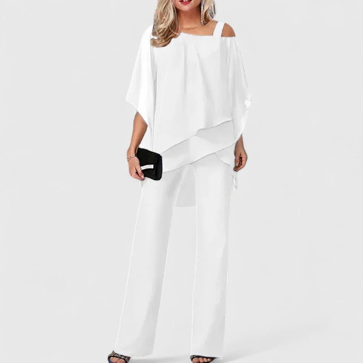 Mirelle | Women's Elegant Chiffon Overlay Two-Piece Pant Set Detail