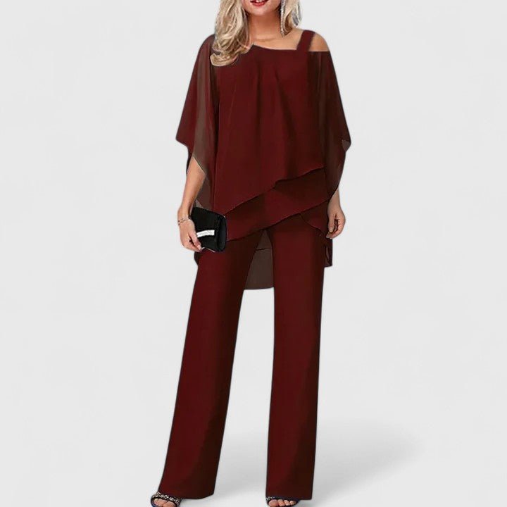 Mirelle | Women's Elegant Chiffon Overlay Two-Piece Pant Set Hero