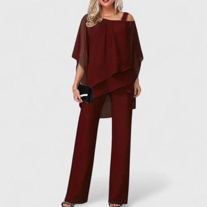 Mirelle | Women's Elegant Chiffon Overlay Two-Piece Pant Set Hero