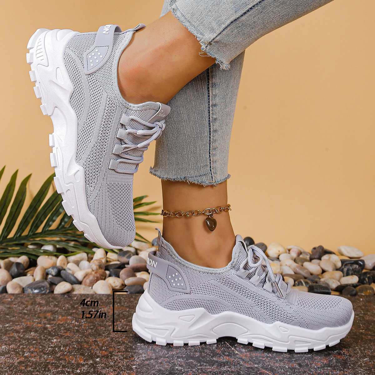 Nelvara | Women's Orthopedic Chunky Sole Sneakers Close Up