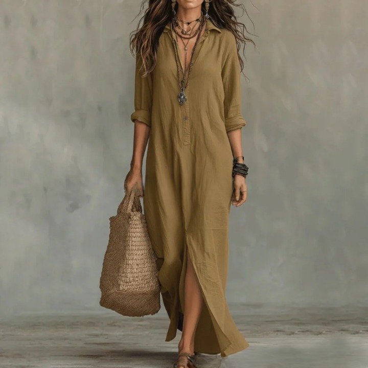 Nora | Women's Relaxed Linen Shirt Dress Back