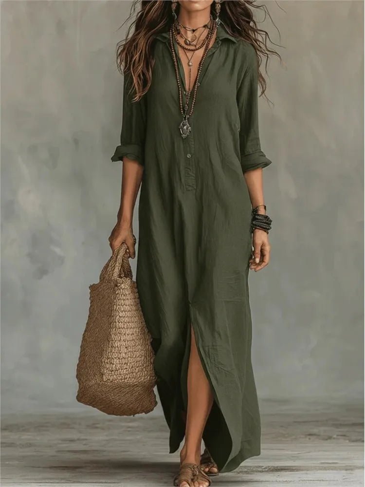 Nora | Women's Relaxed Linen Shirt Dress Close Up