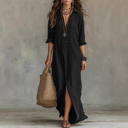 Nora | Women's Relaxed Linen Shirt Dress Front