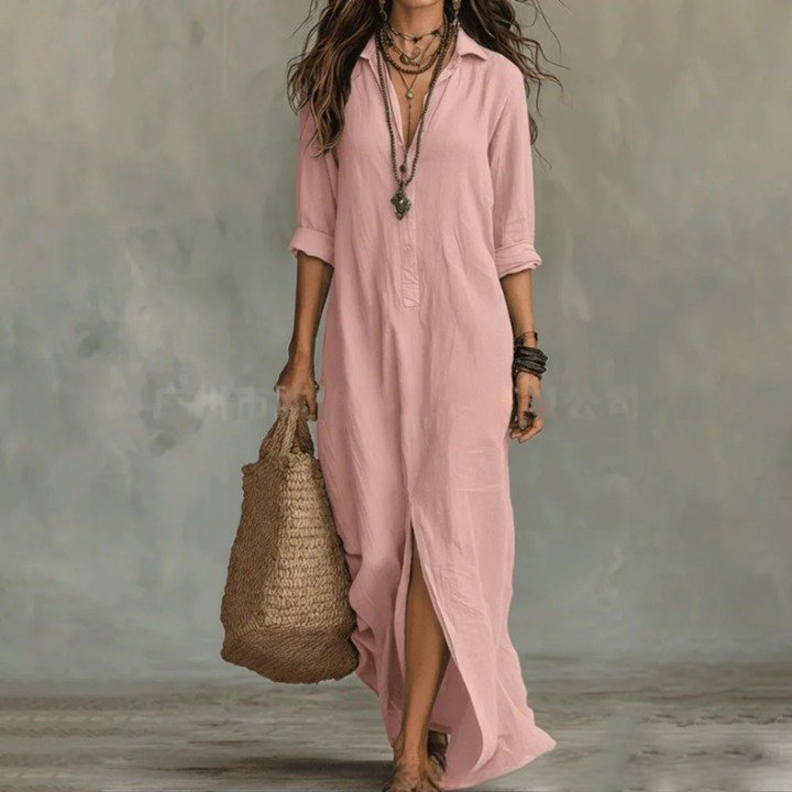 Nora | Women's Relaxed Linen Shirt Dress Side