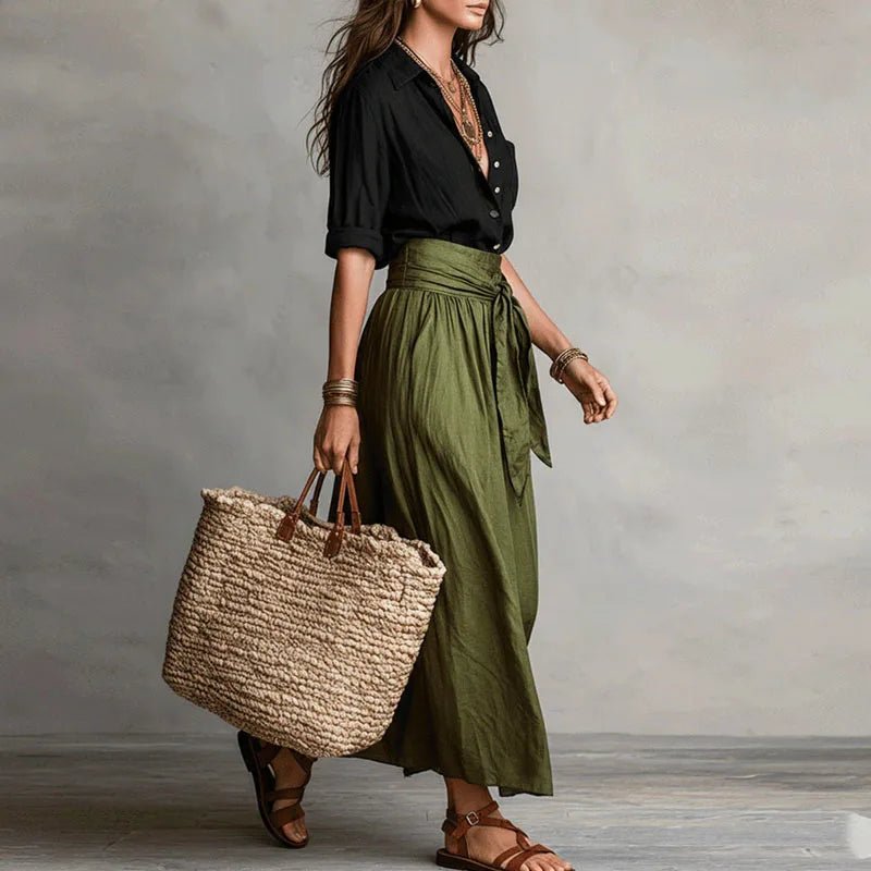 Nora | Women's Wrap Tie Linen Co-Ord Set Back