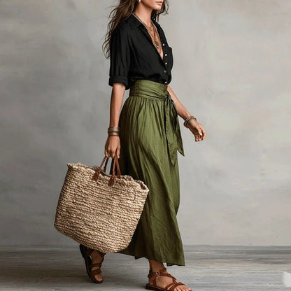 Nora | Women's Wrap Tie Linen Co-Ord Set Back