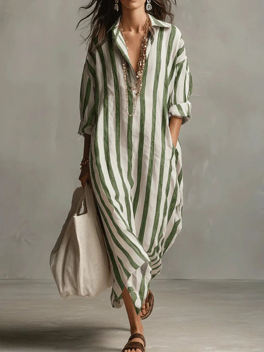 Opal | Women's Striped Linen Shirt Dress Back