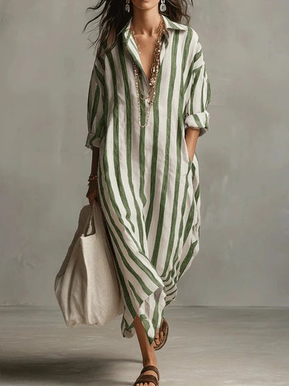 Opal | Women's Striped Linen Shirt Dress Back