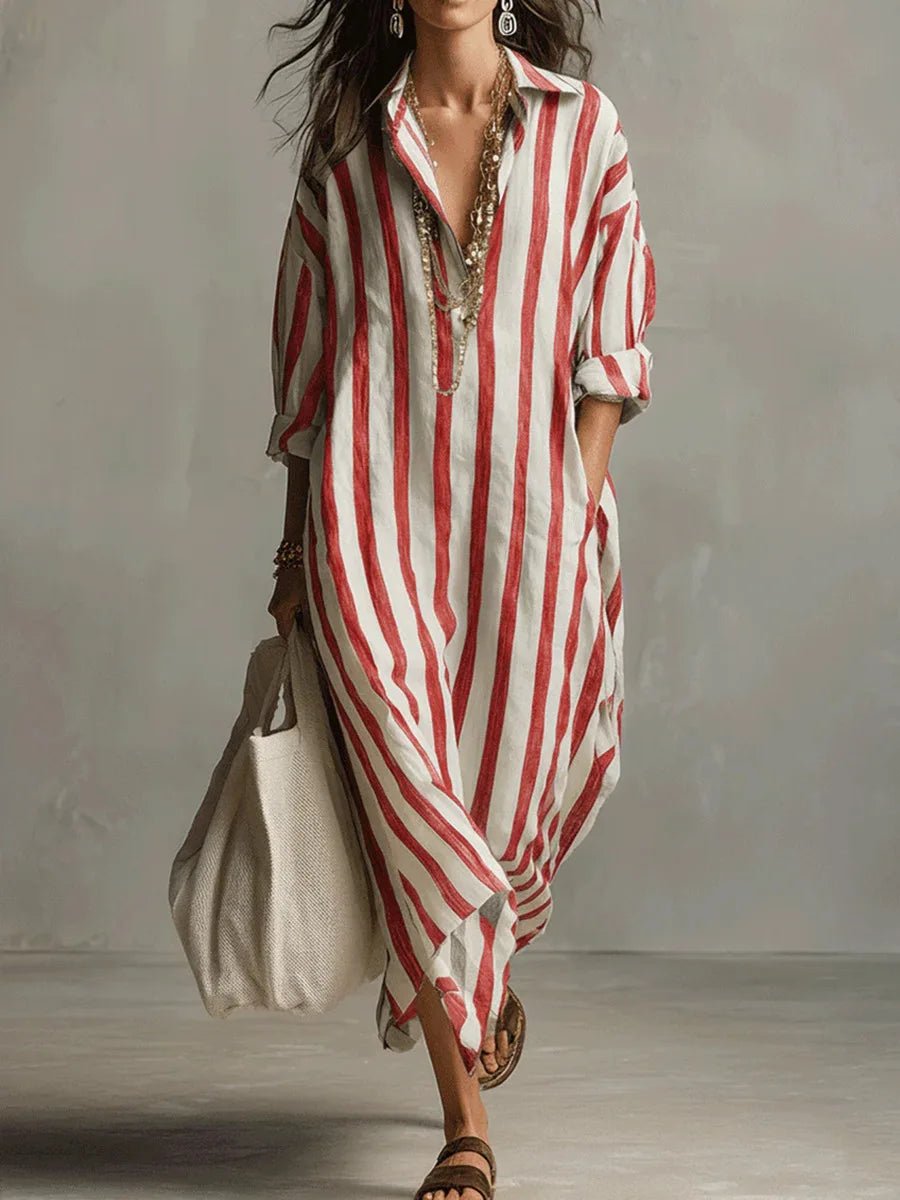 Opal | Women's Striped Linen Shirt Dress Close Up