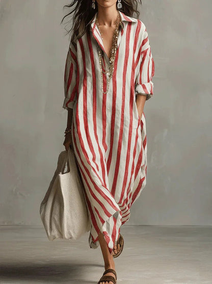 Opal | Women's Striped Linen Shirt Dress Close Up