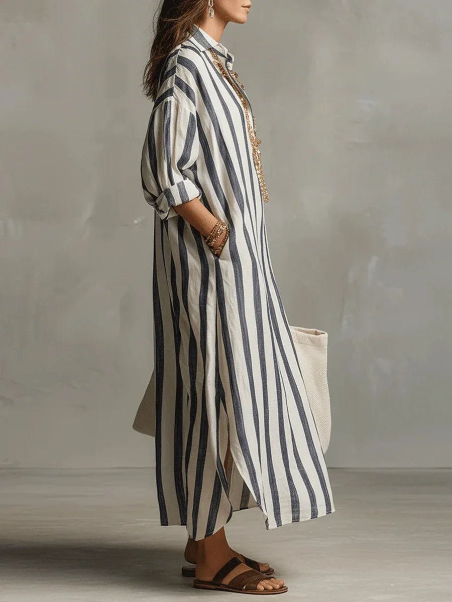 Opal | Women's Striped Linen Shirt Dress Front