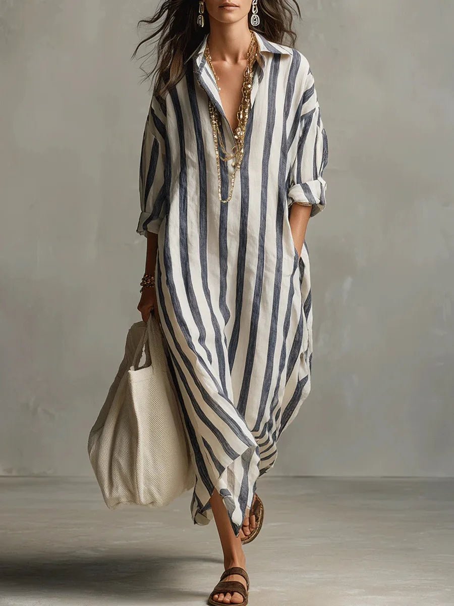 Opal | Women's Striped Linen Shirt Dress Hero