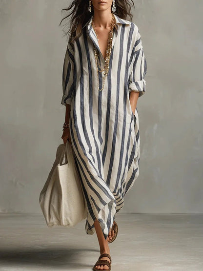 Opal | Women's Striped Linen Shirt Dress Hero