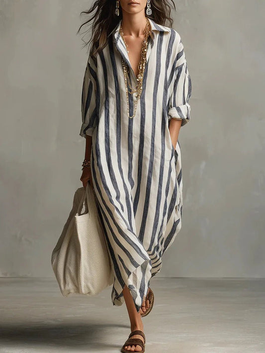Opal | Women's Striped Linen Shirt Dress Hero