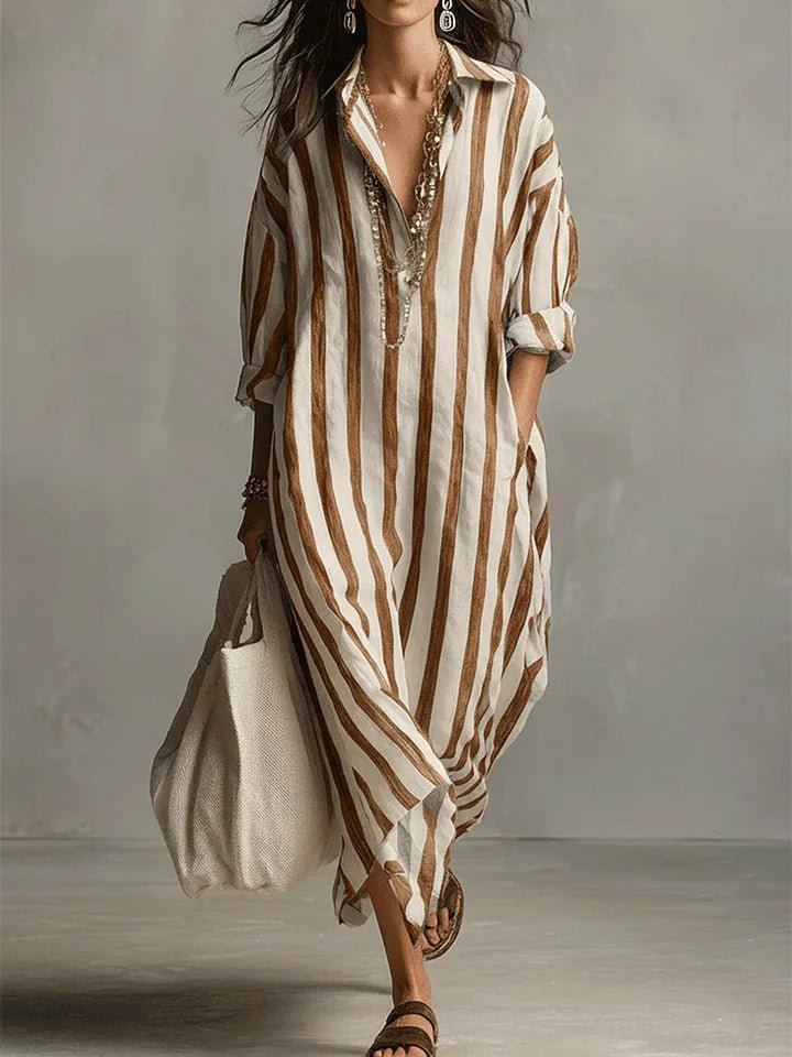 Opal | Women's Striped Linen Shirt Dress Lifestyle