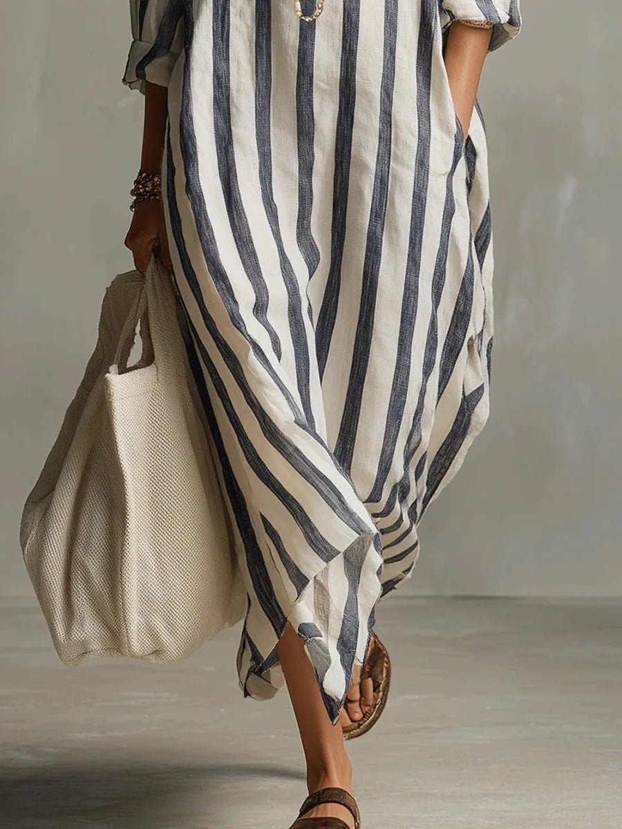 Opal | Women's Striped Linen Shirt Dress Side