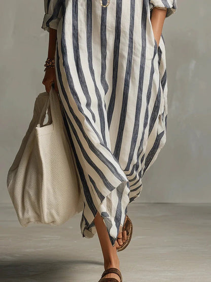 Opal | Women's Striped Linen Shirt Dress Side