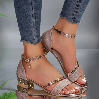 Orelle | Women's Orthopedic Jeweled Block Heel Sandals Side
