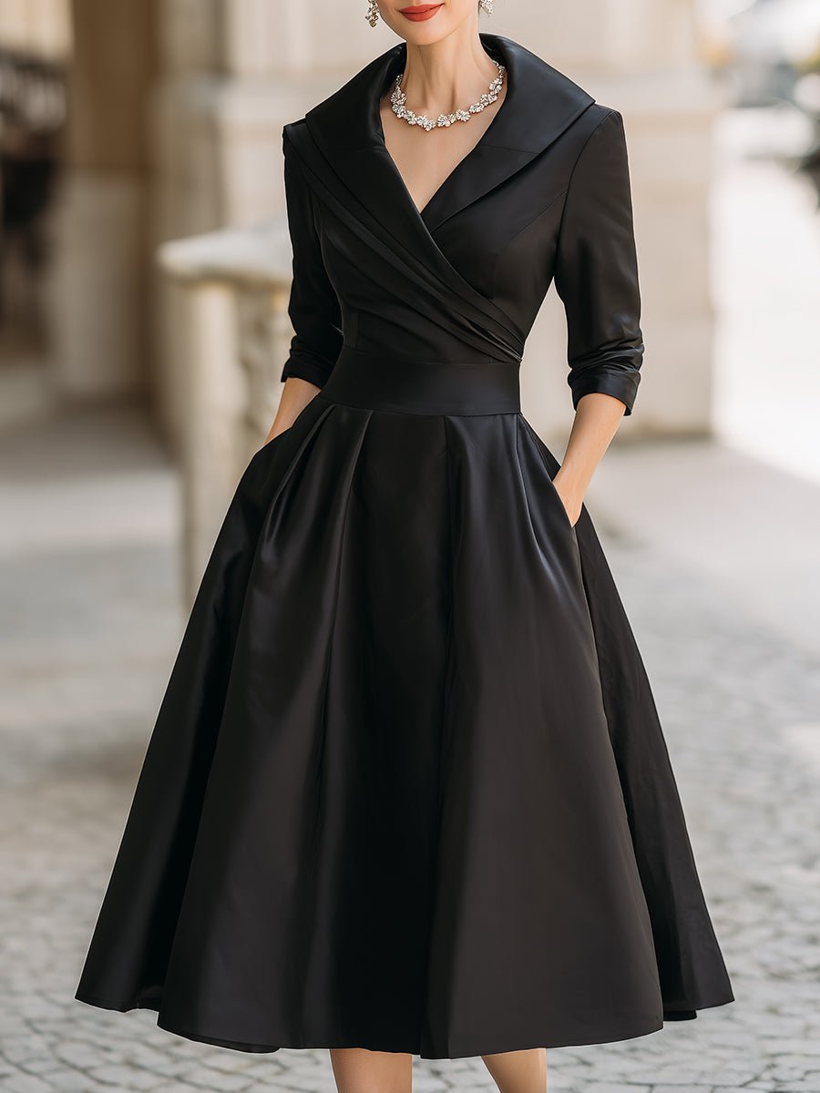 Primavera | Women's Elegant Wide Lapel Midi Dress Back