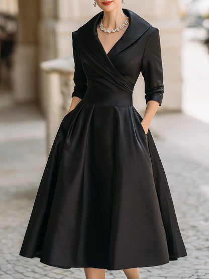 Primavera | Women's Elegant Wide Lapel Midi Dress Back