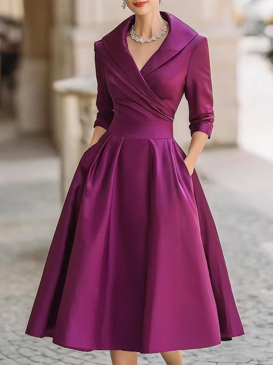 Primavera | Women's Elegant Wide Lapel Midi Dress Side