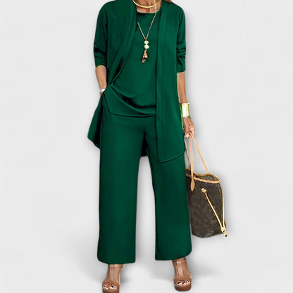Ravelle | Women's Sophisticated Open-Front Cardigan Three-Piece Set Back