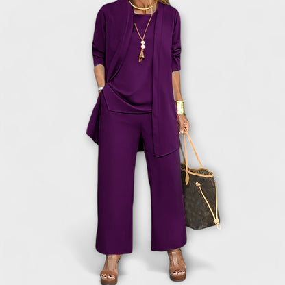Ravelle | Women's Sophisticated Open-Front Cardigan Three-Piece Set Full