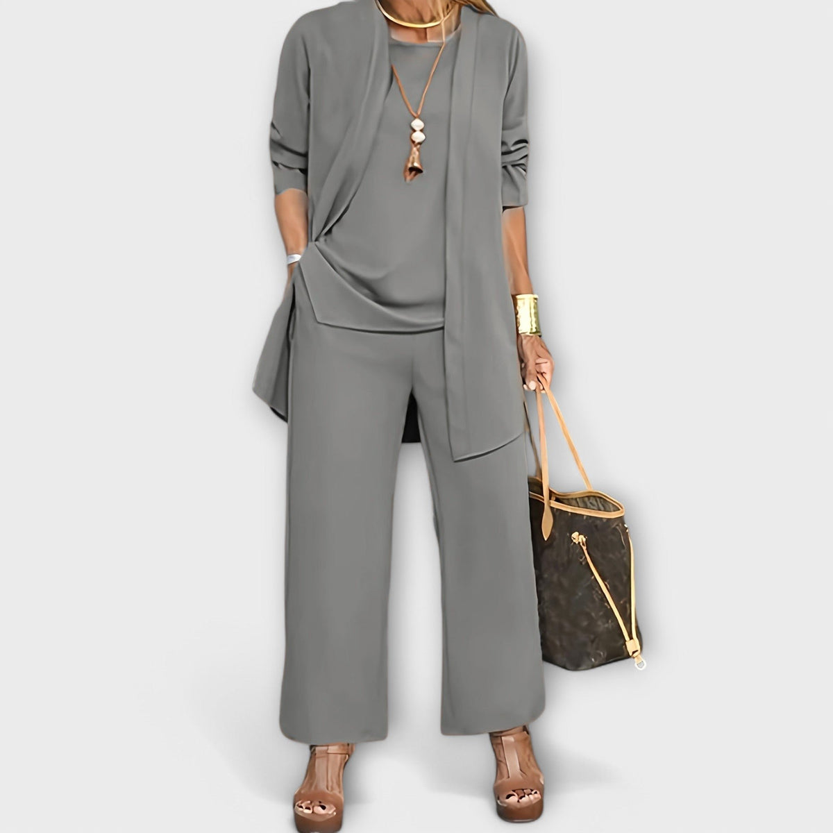 Ravelle | Women's Sophisticated Open-Front Cardigan Three-Piece Set Hero