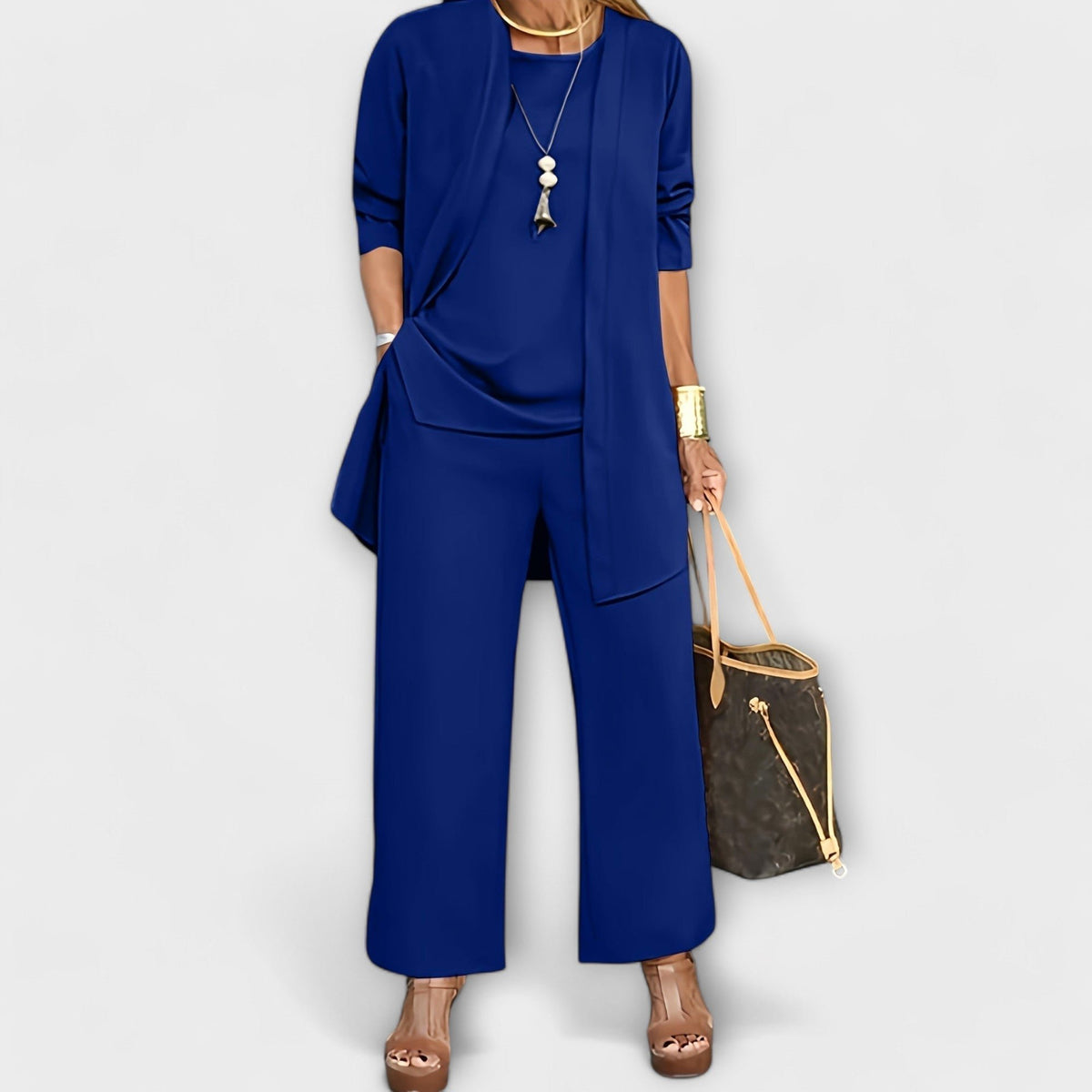 Ravelle | Women's Sophisticated Open-Front Cardigan Three-Piece Set Lifestyle