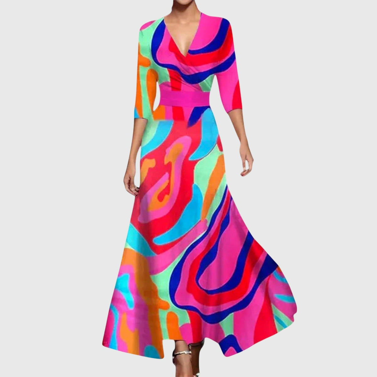 Robin | Sophisticated Poppy Print Dress Close Up