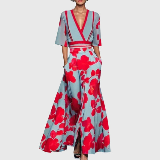 Robin | Sophisticated Poppy Print Dress Front