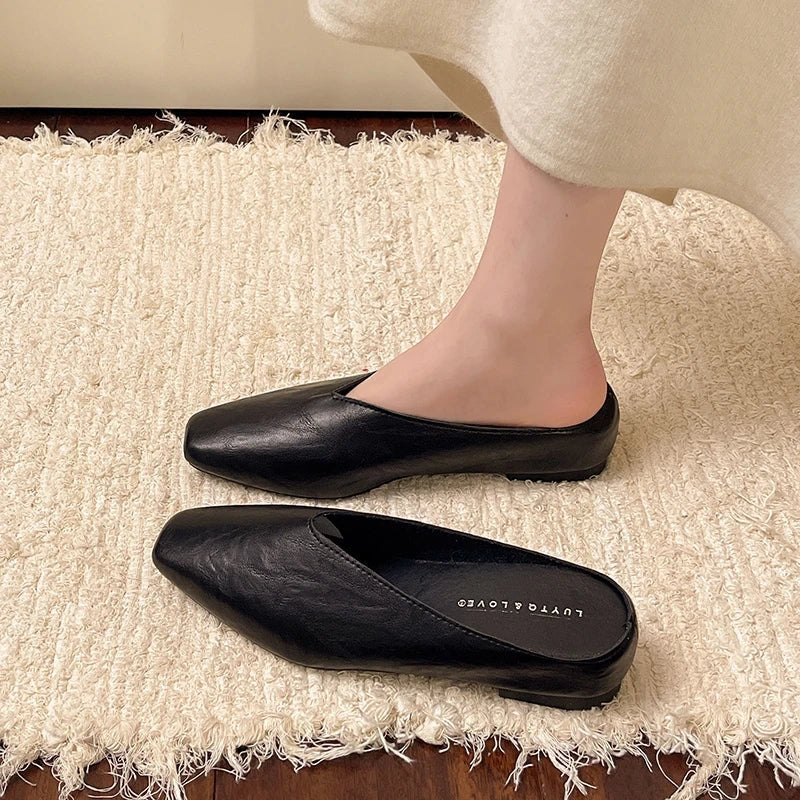 Romy | Women's Square Toe Leather Flats Back