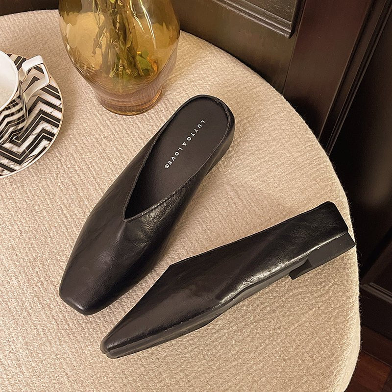 Romy | Women's Square Toe Leather Flats Detail