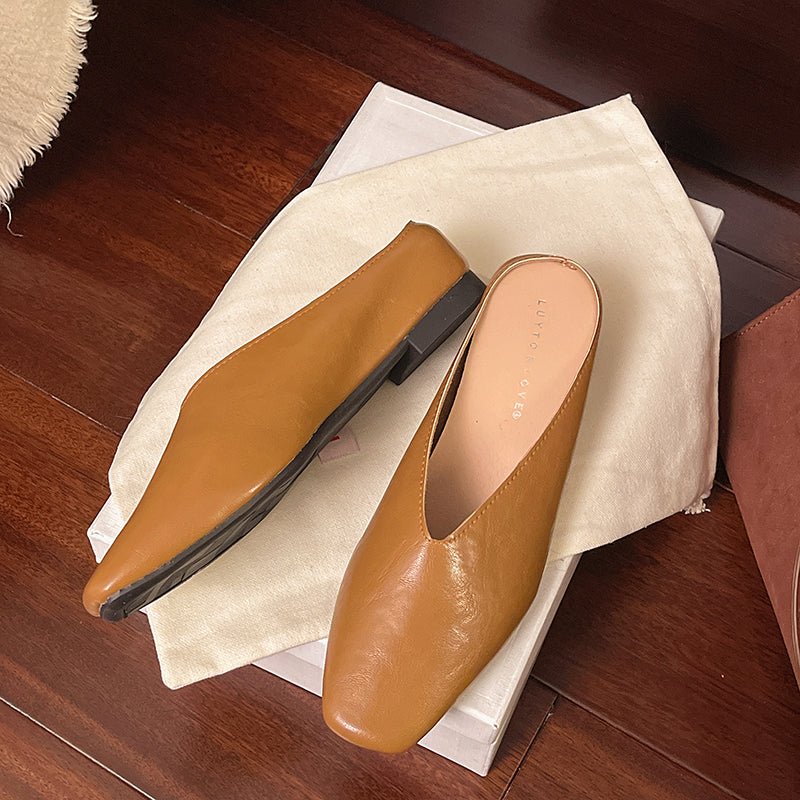 Romy | Women's Square Toe Leather Flats Front